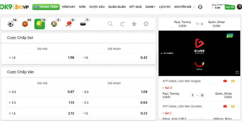 Cá cược quần vợt OK9 - 02 loại kèo hot hit nhất  